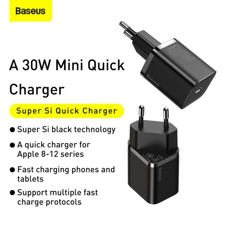 Củ Sạc Nhanh Baseus PD 30W USB Type C Hỗ Trợ QC3.0 cho iPhone 12