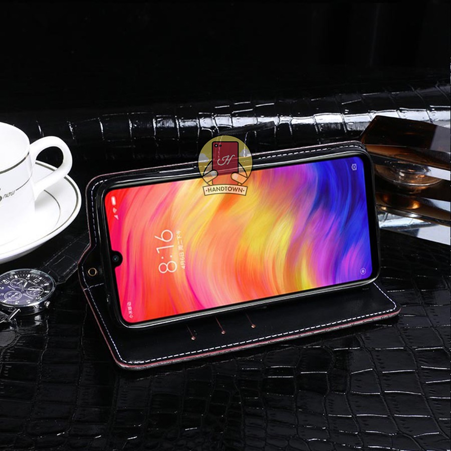 Bao da kiêm ví đựng thẻ Xiaomi Redmi Note 7 vân cá sấu