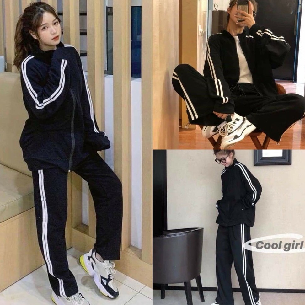 Bộ Nỉ Kẻ Sọc Thể Thao Unisex 🦋 Set Đồ Dài Tay Dáng Rộng Nam Nữ 🦋E4