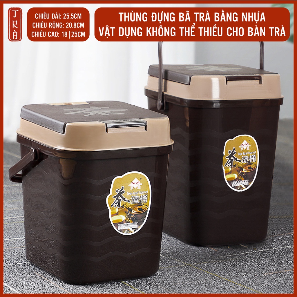Thùng đựng bã trà, nước trà, rác bằng nhựa PP (polypropylen), có lưới lọc, kèm ống dẫn nước, hai kích thước
