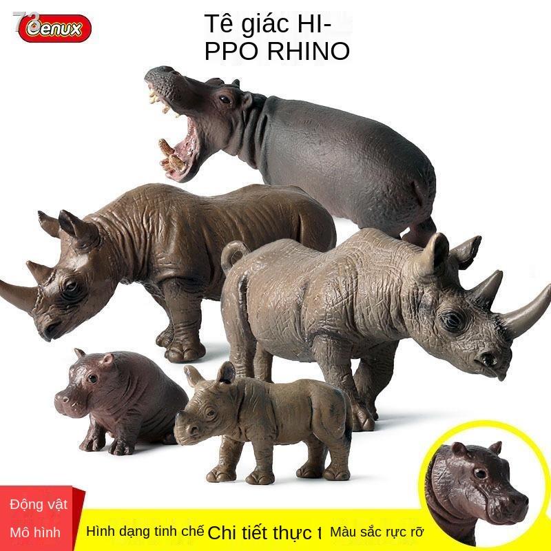 Mô hình động vật mô phỏng trẻ em Tê giác hoang dã Hà mã Bison thế giới động vật bộ đồ chơi bằng nhựa đặc tĩnhO