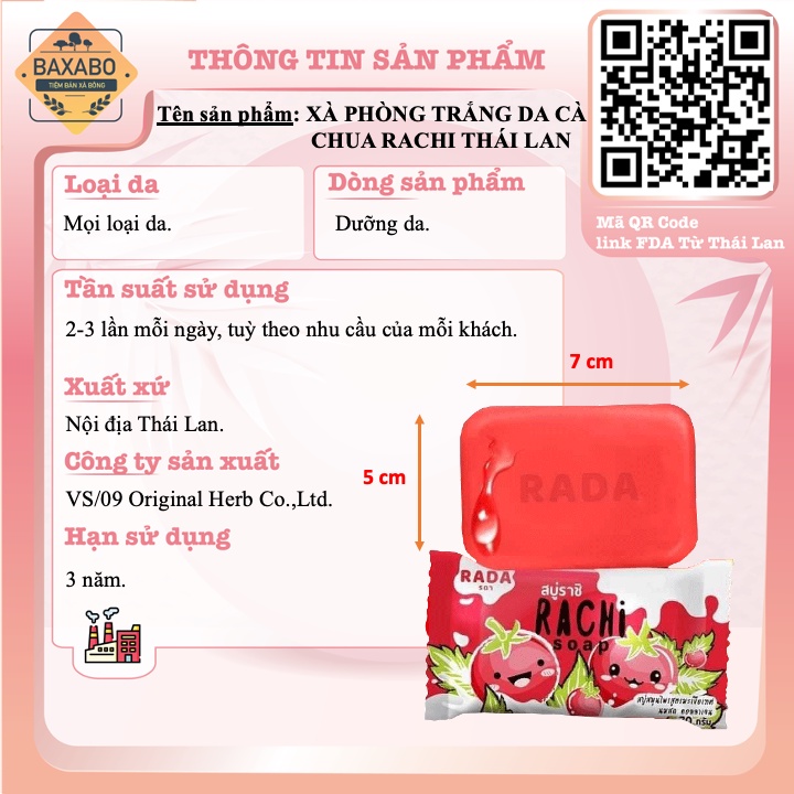 XÀ PHÒNG DƯỠNG TRẮNG DA CÀ CHUA RACHI 70GR - NỘI ĐẠI THÁI LAN