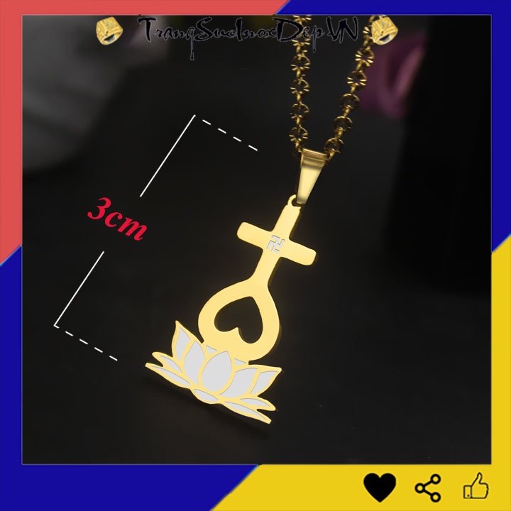 Mặt dây chuyền thiên tâm đế hoa sen bản nhỏ 3cm sáng đẹp, bền màu, đem lại bình an may mắn cho người đeo