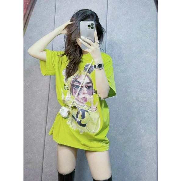 Áo thun tay lỡ unissex in hình cô gái CH ANEL from rộn giấu quần  2 màu xanh , đen alohashop91