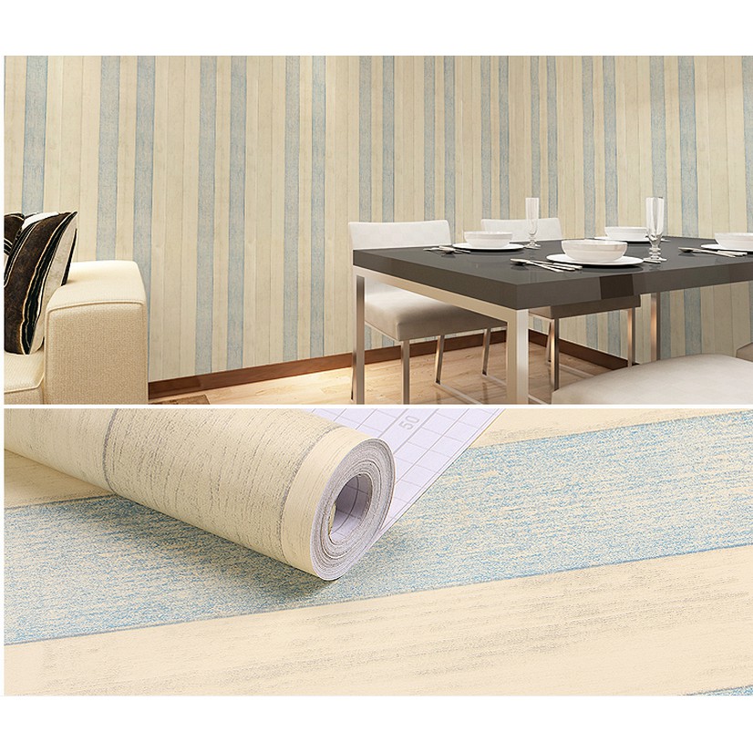 Decal giấy dán tường sọc ván xanh trăng tông màu 02 khổ 45cm có keo sẵn
