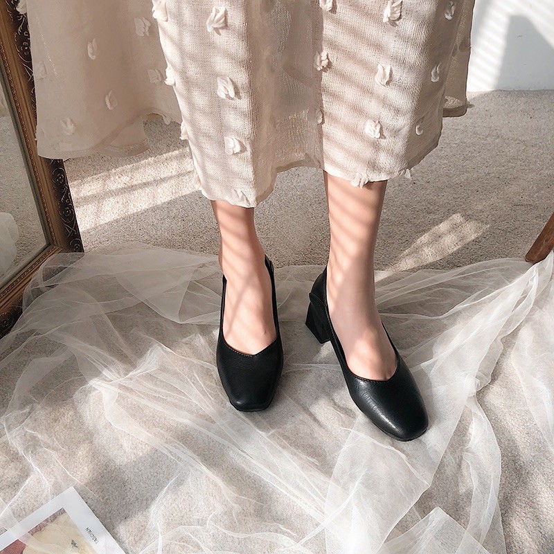 (sẵn đen 39) Giày retro công sở đế cao 5cm, G129