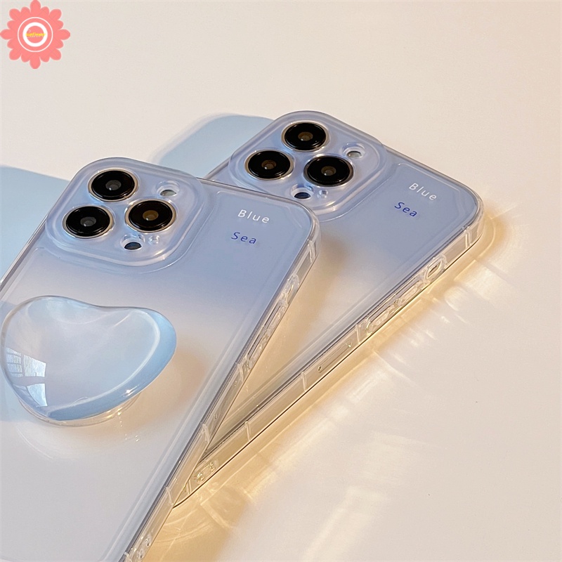 Ốp Điện Thoại TPU Mềm Trong Suốt Màu Xanh Dương Gradient Có Vòng Đỡ Cho IPhone 11 7 8 Plus 13 12 Pro MAX 6 6S X XS MAX SE 2020