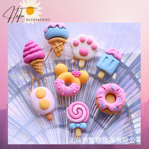 Charm hình đồ ăn, sticker mô hình bánh kẹo ngọt, phụ kiện trang trí kem keo, slime, nguyên liệu handmade, DIY