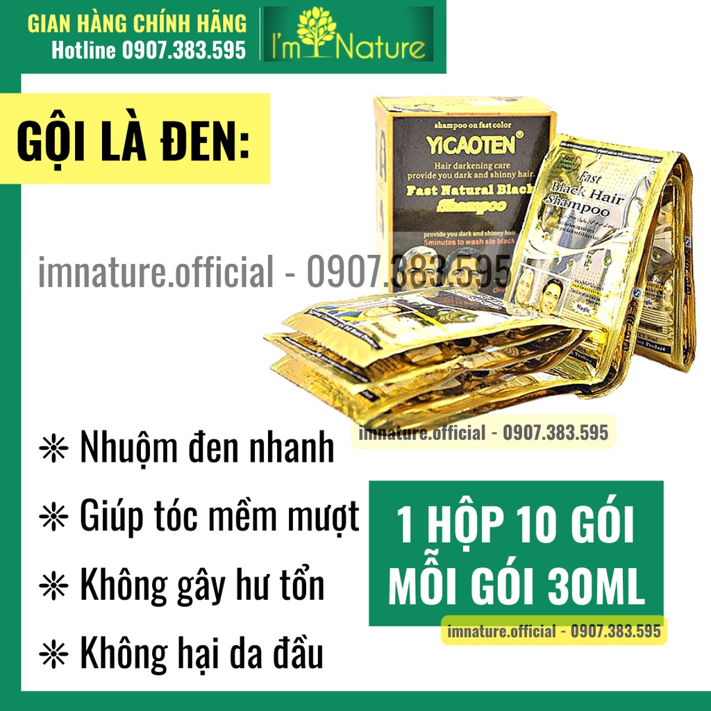 10 Gói Gội Nhuộm Đen Tóc Phủ Bạc Gội Là Đen Yicaoten (30gr x 10 gói/ hộp)