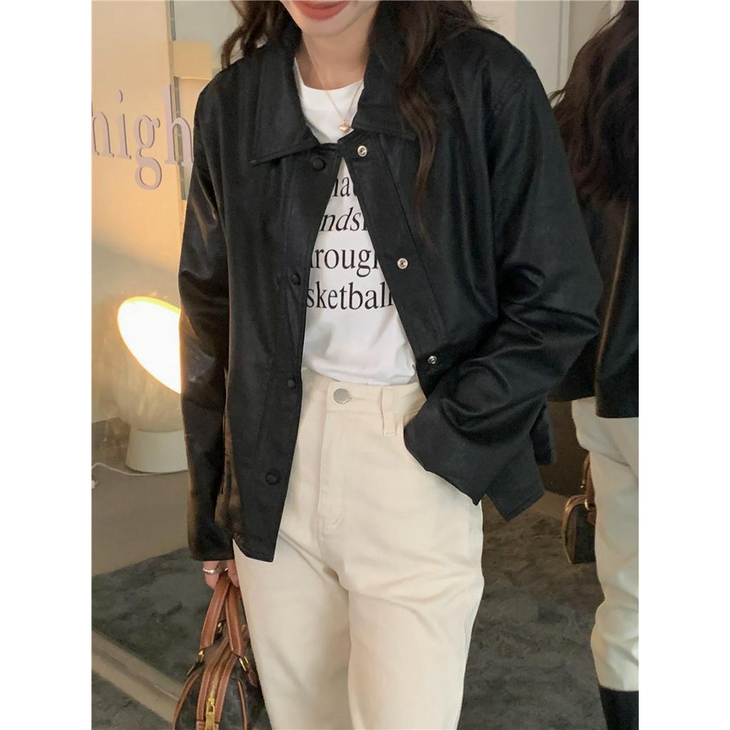 Áo Khoác Da Trơn Dài Tay Phong Cách Hàn Quốc Đơn Giản 61943 2 Màu Lựa Chọn