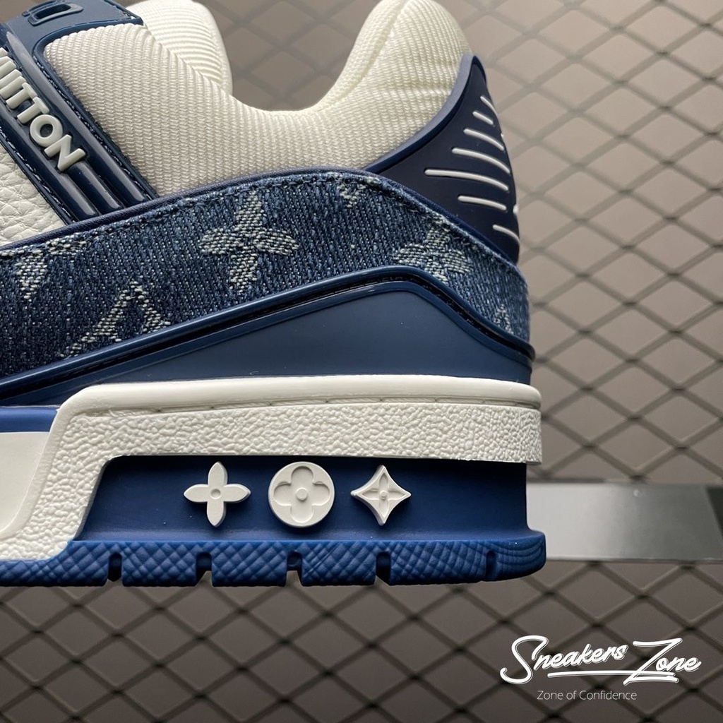 Giày Thể Thao LV Trainer Monogram Denim White Xanh Dương Vải Bò Cực Phong Cách Cho Cả Nam Và Nữ Sneakers World