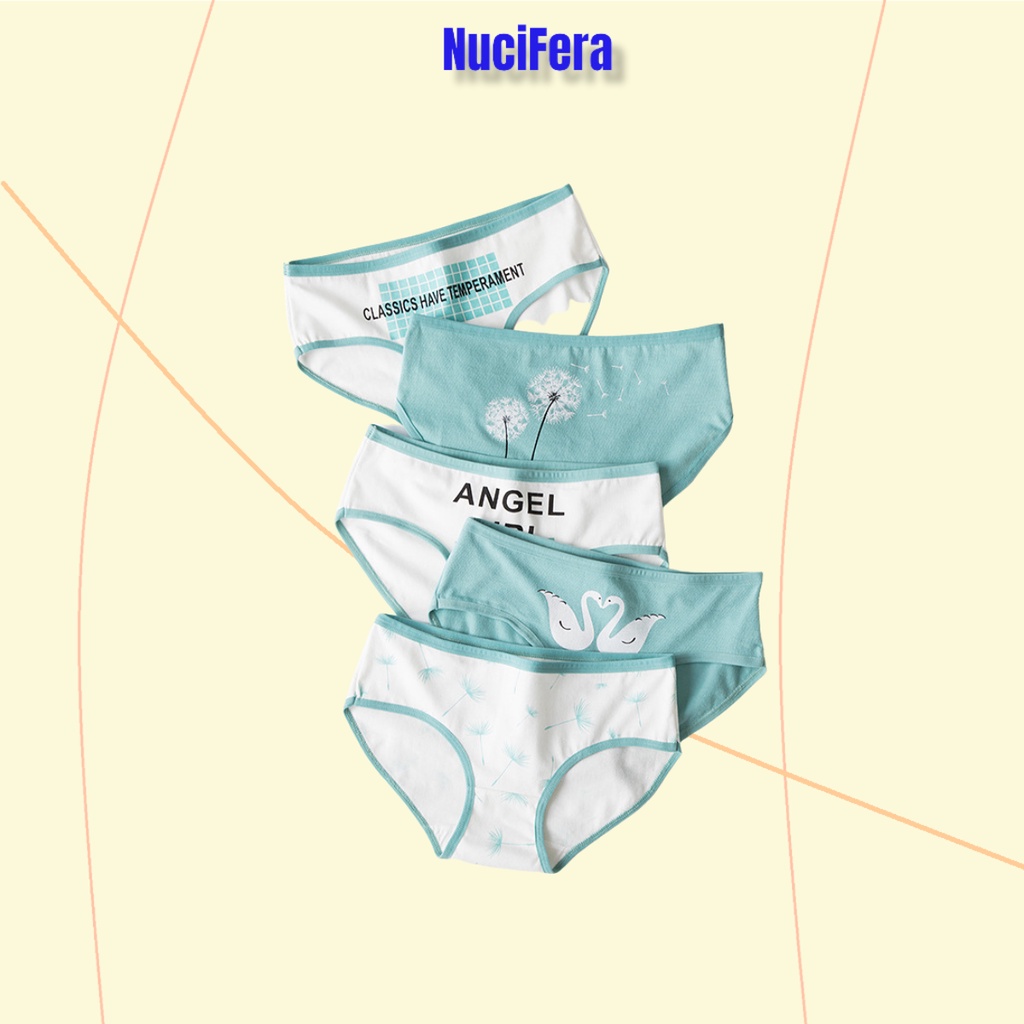 Set 5 quần lót nữ cotton NuciFera mẫu họa tiết Angel
