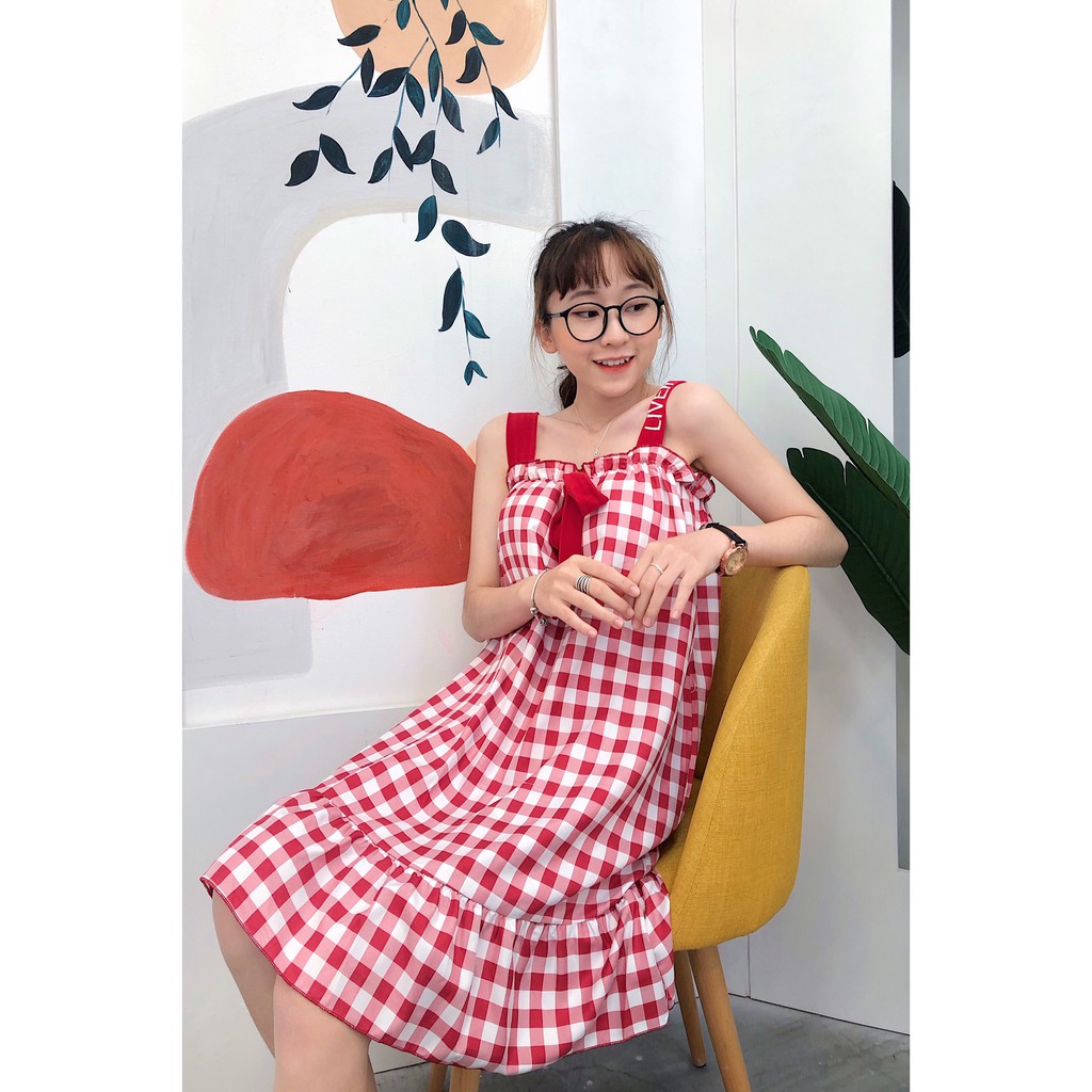 Váy ngủ 2 dây đầm ngủ dễ thương có mút ngực VN06