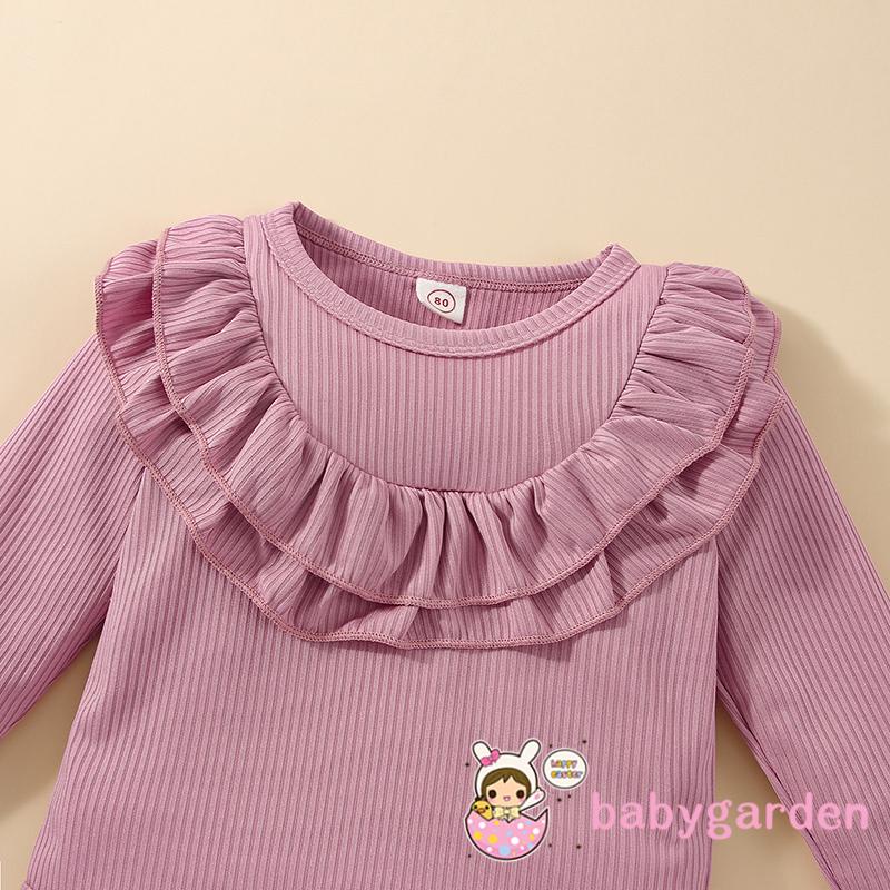 Bộ Áo Liền Quần Tay Dài Cổ Tròn Màu Trơn Dành Cho Bé Gái 3-24 Tháng Tuổi