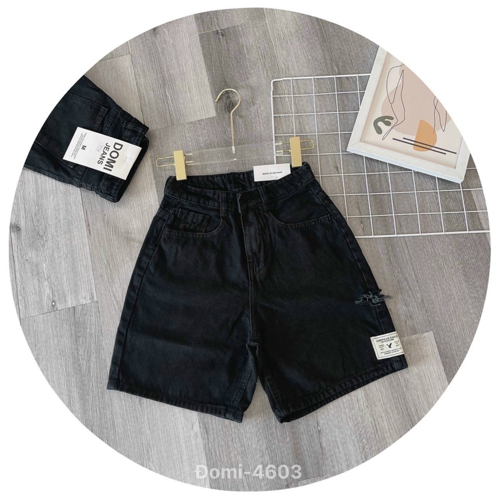 Quần jean ngố nữ rách cạnh sườn lưng cao, vải jean denim không co dãn bền đẹp