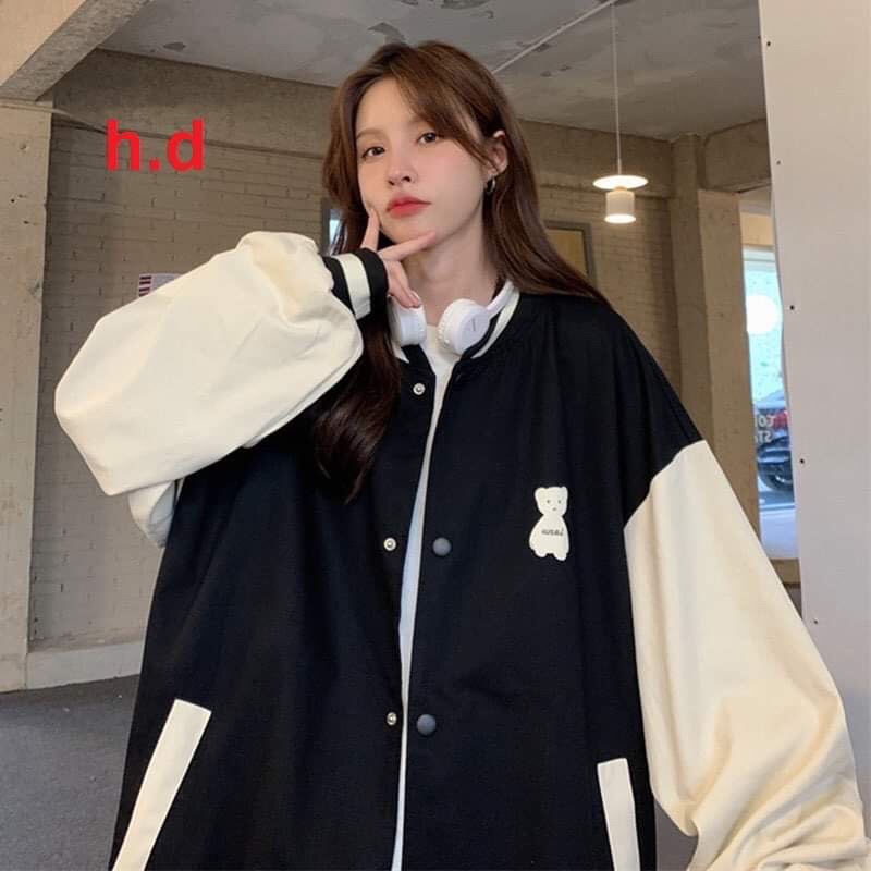 Áo Khoác Bomber Jacket Gấu SaTu form thụng nam nữ unisex❤ Chất nỉ form &lt;55kg☘️Áo bóng chày☘️phong cách thể thao Hàn
