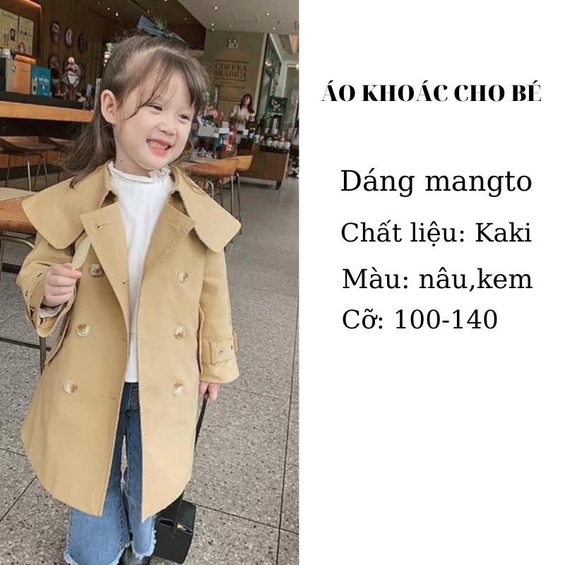 Áo khoác bé gái mangto dáng dài hàng Quảng Châu L1 chất liệu kaki sang chảnh Xiaomimi E1.108.NA.90