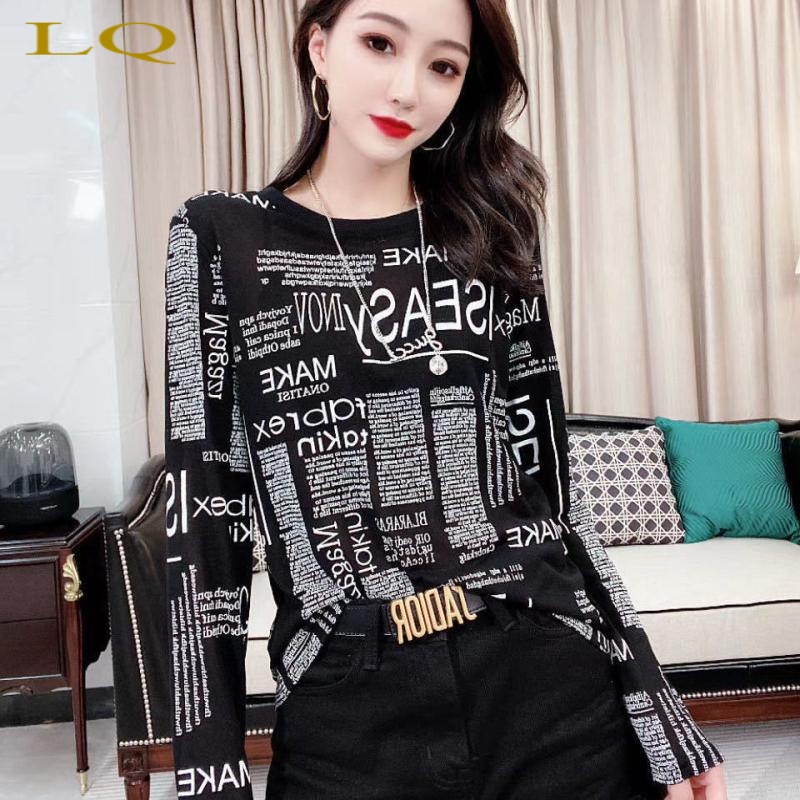 Áo Thun Tay Dài Cổ Tròn Dáng Rộng In Họa Tiết Thời Trang Châu Âu Có Size Lớn Phù Hợp Với Mùa Xuân Và Mùa Thu 2022