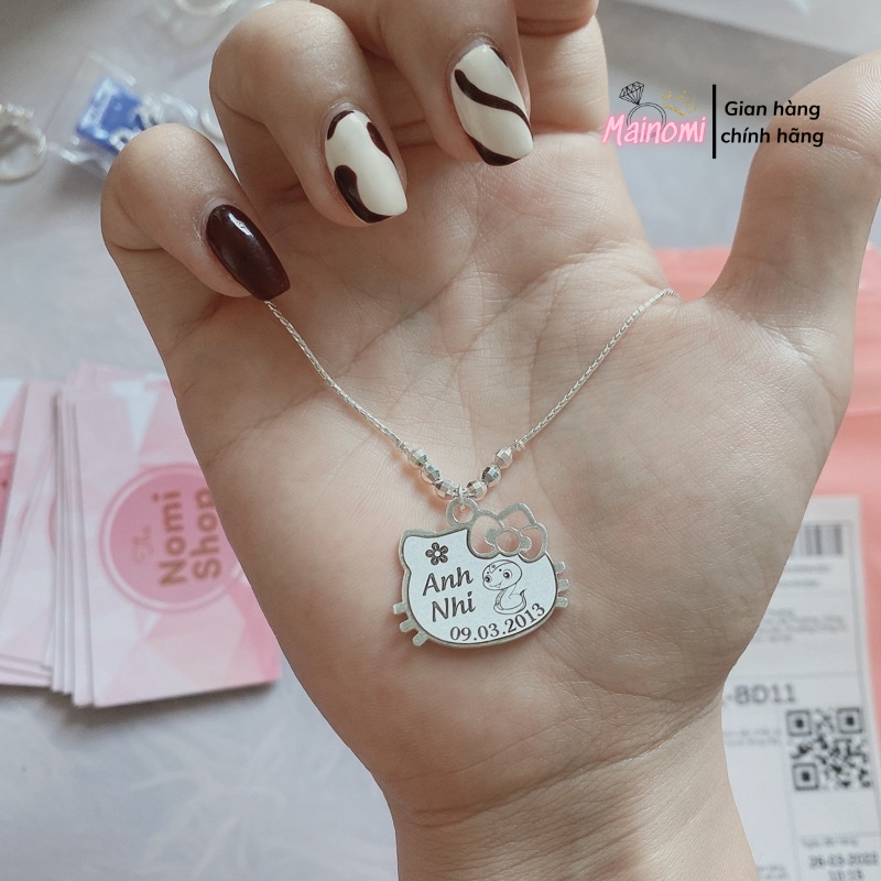 Dây chuyền chuẩn bạc ta mặt mèo kitty xinh xắn khắc laser theo yêu cầu, ghi nhớ thông tin cho bé Mainomi Shop Bạc Xinh