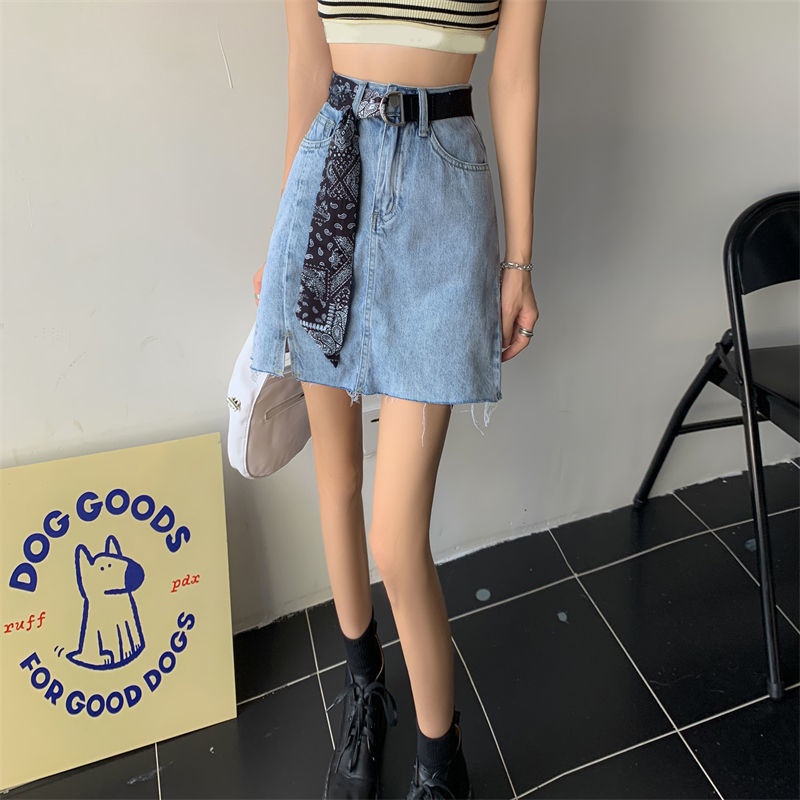 Chân váy jean Lưng Cao Màu Sắc Đơn Giản Cho Nữ