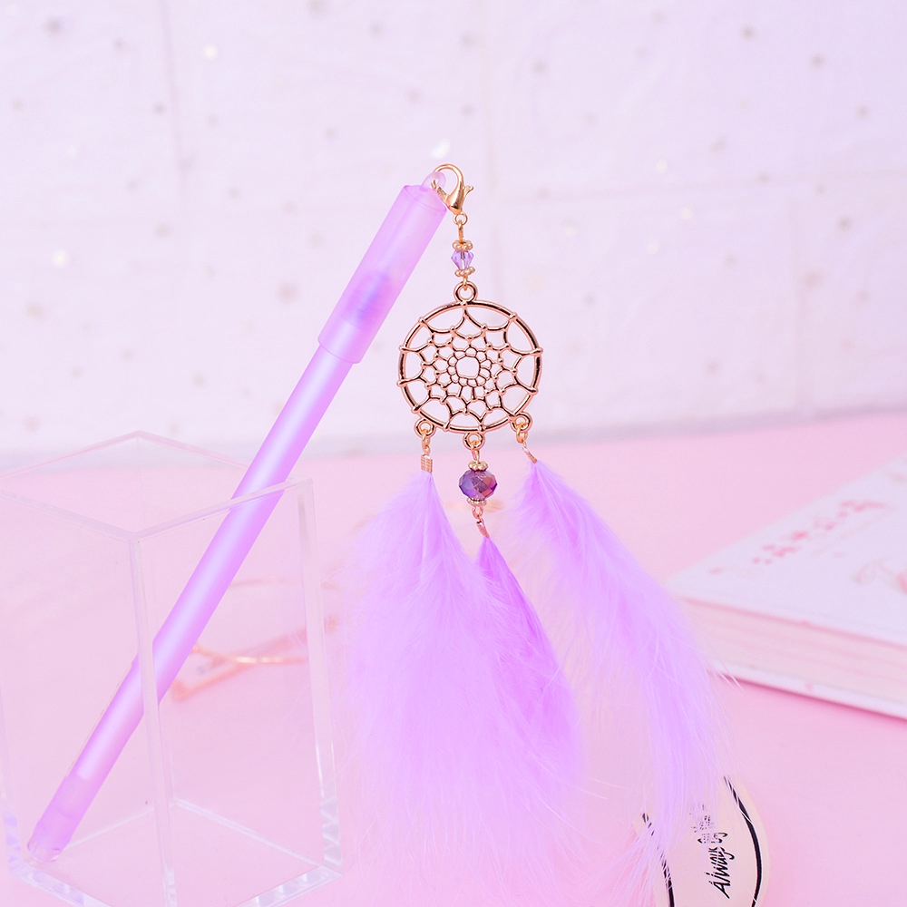 🌟🌟Bút Mực Gel Hình Dreamcatcher Phối Lông Vũ Màu Đen Xinh Xắn