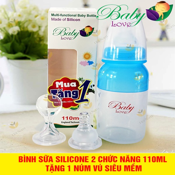 Bình sữa 2 chức năng Baby Love Silicone 110ml