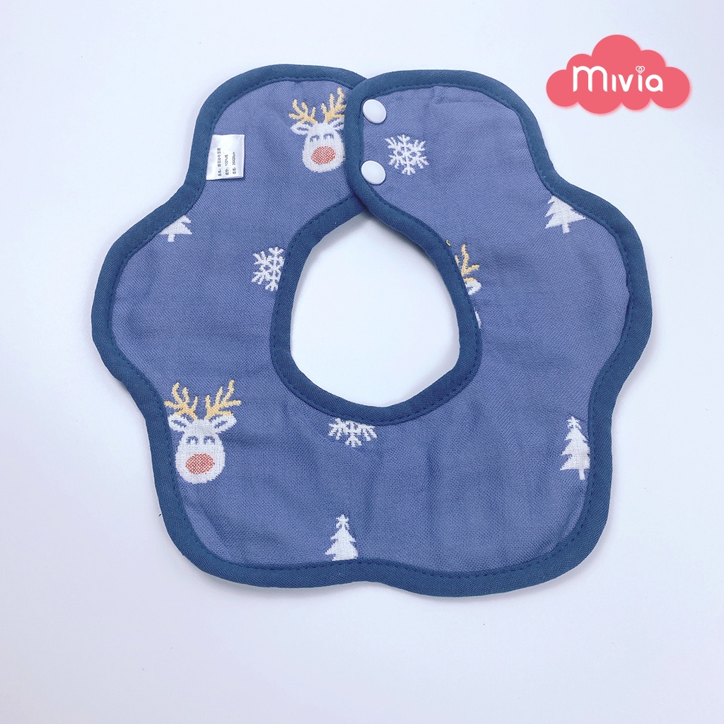 Yếm tròn xoay cho bé, yếm xô tròn hoa tối màu 2 Mặt Xoay 360 Độ 6 lớp