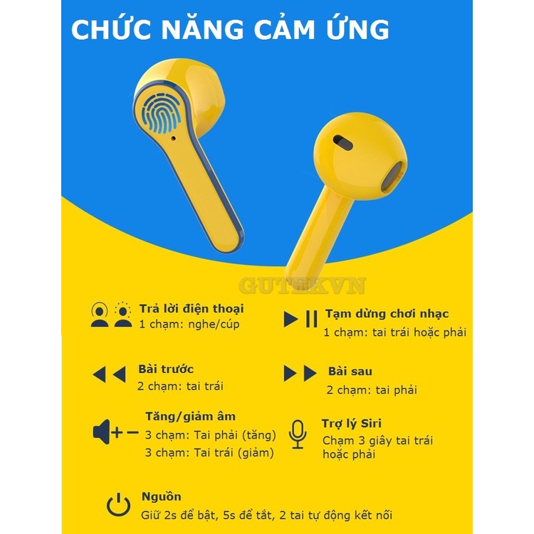 Tai nghe bluetooth không dây Gutek Minion Pro12 nút cảm ứng chống ồn âm thanh HIFI Hiện dung lượng pin