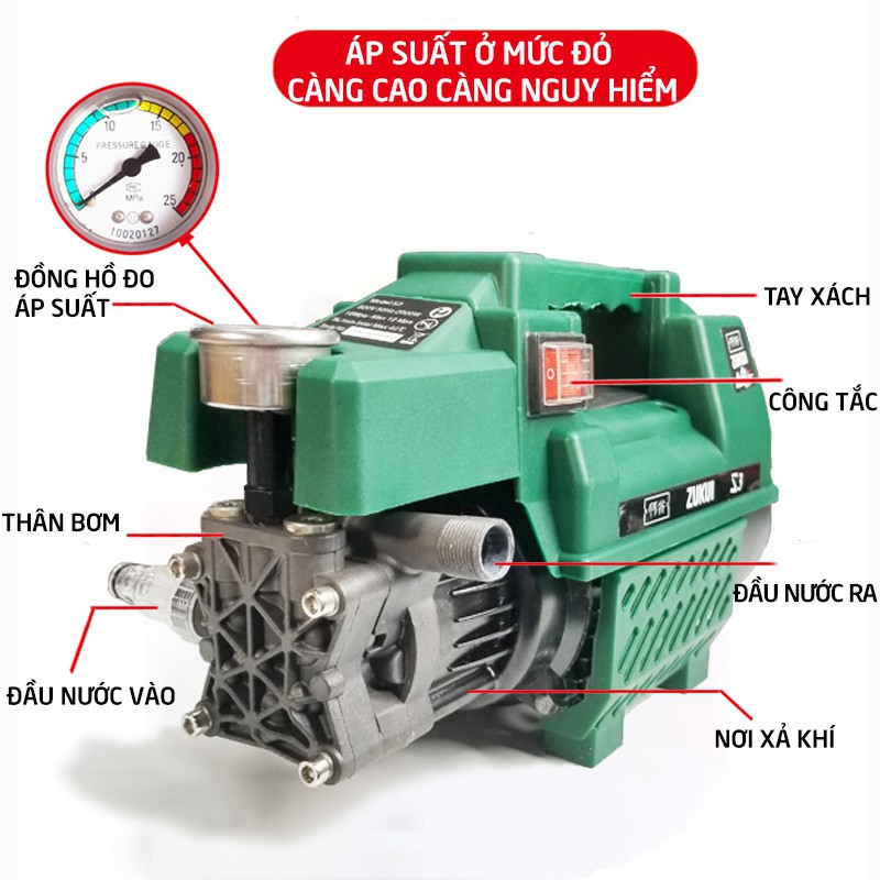 TKC Máy rửa xe mini gia đình, máy rửa xe cao áp công suất mạnh 2000W, bộ máy xịt tưới cây,ống bơm nước 7m-C0001G2(subii)