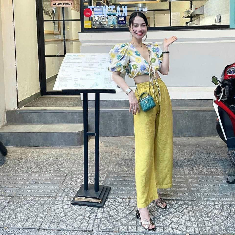 Quần ống rộng đũi ống rộng cạp chun màu cá tính