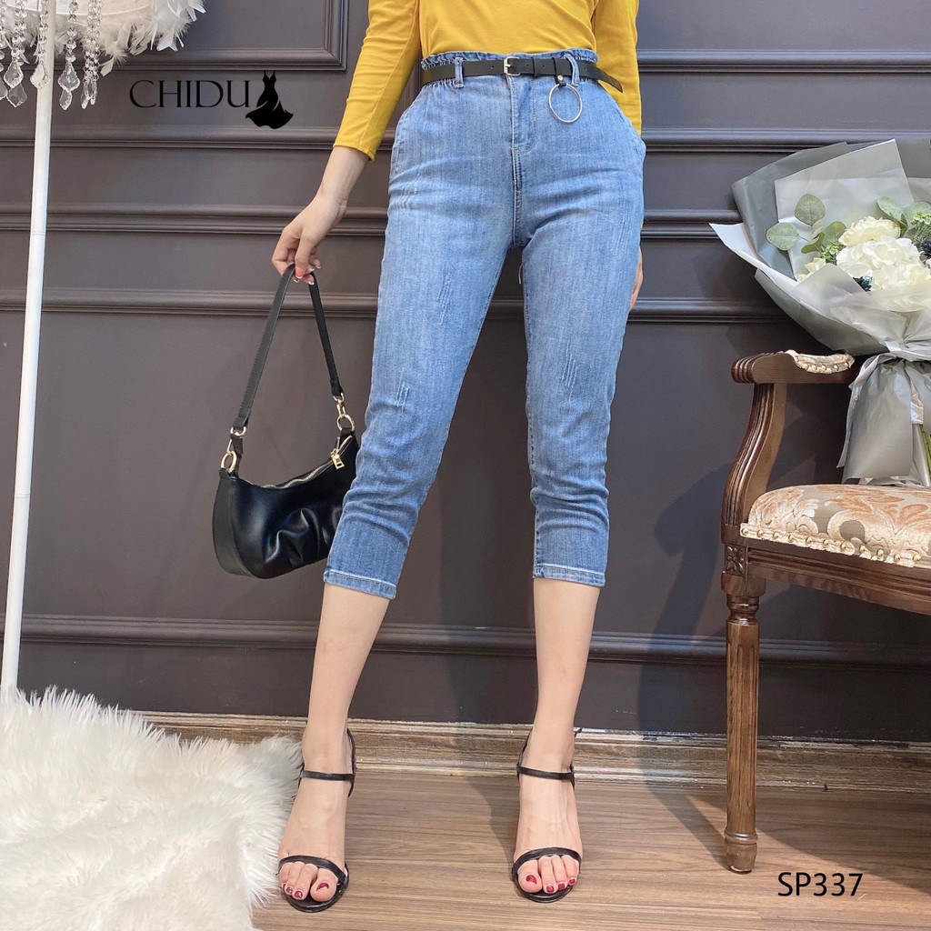 [Mã WASTMAY giảm 15% tối đa 30K đơn 150K] CHIDU quần bò nữ cạp chun - SP337