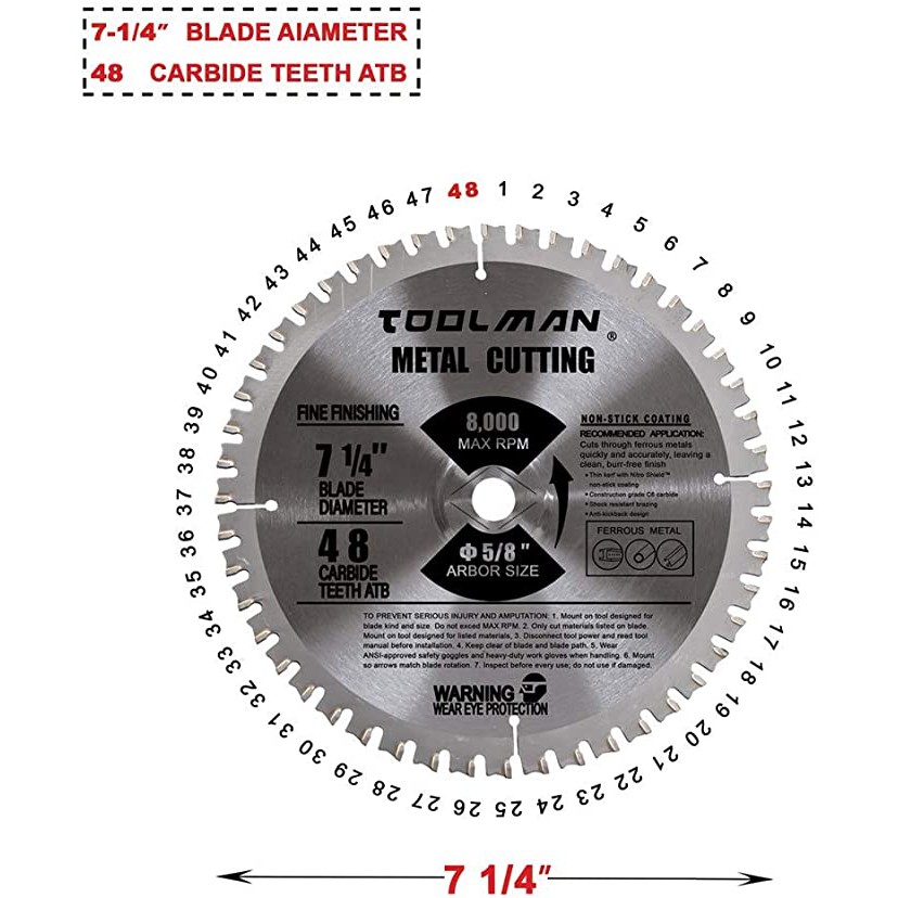 Đĩa cắt sắt lưỡi hợp kim 185mm (7-1/4") 48T - Toolman - nhập Mỹ