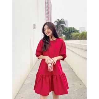 váy nhung cổ tròn đuôi cá