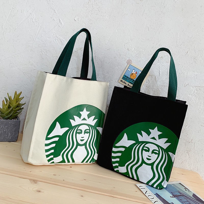 Túi đựng hộp cơm trưa bằng vải Canvas in hình Starbuck dễ thương phong cách Nhật Bản