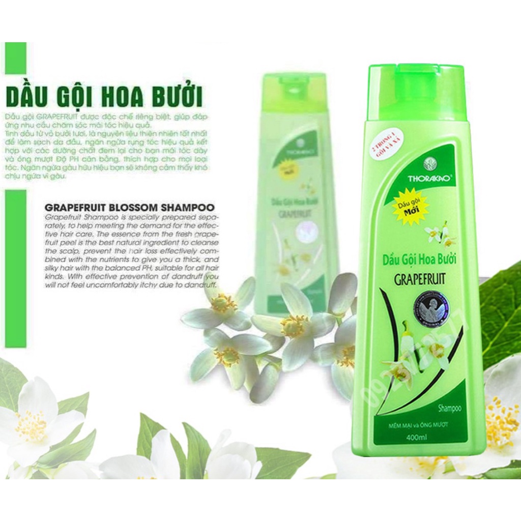 Dầu Gội và Xả Hoa Bưởi Thorakao 2in1 400ml Chống Rụng Mọc Tóc Nhanh