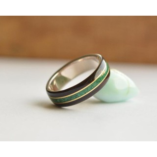 Nhẫn titanium ốp gỗ mun, đá turquise