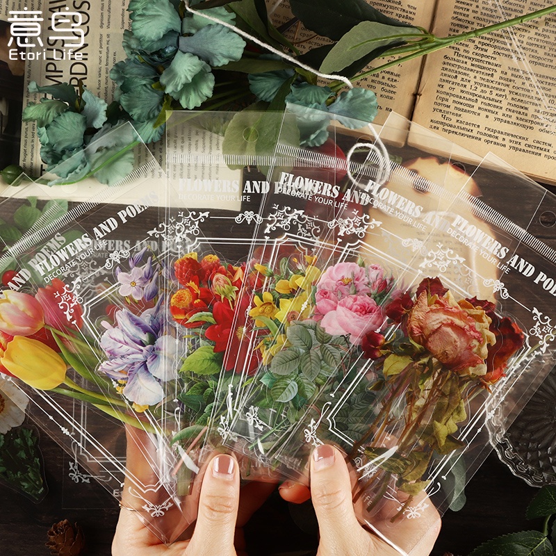 Bộ 7 Miếng Dán Trang Trí Sổ Tay Chống Thấm Nước Họa Tiết Hoa PET DIY