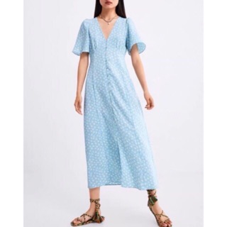 Đầm ZARA xanh nhẹ nhàng hoa nhí DH2BTG5