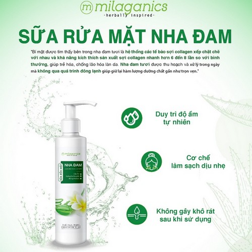 Sữa Rửa Mặt Nha Đam Làm Sạch Da Dịu Nhẹ, Cấp Ẩm MILAGANICS 30ml - Phù Hợp Với Da Khô Nhạy Cảm | BigBuy360 - bigbuy360.vn