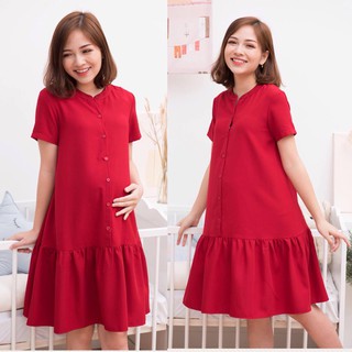 MM1304 Váy bầu đỏ đuôi cá cổ tàu