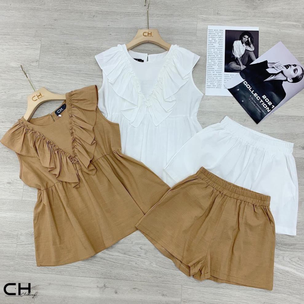 Sét Nữ, Sét Áo Sát Nách Bèo Cổ Kèm Quần Soóc Basic Siêu Xinh Hàng Hot Trend | BigBuy360 - bigbuy360.vn