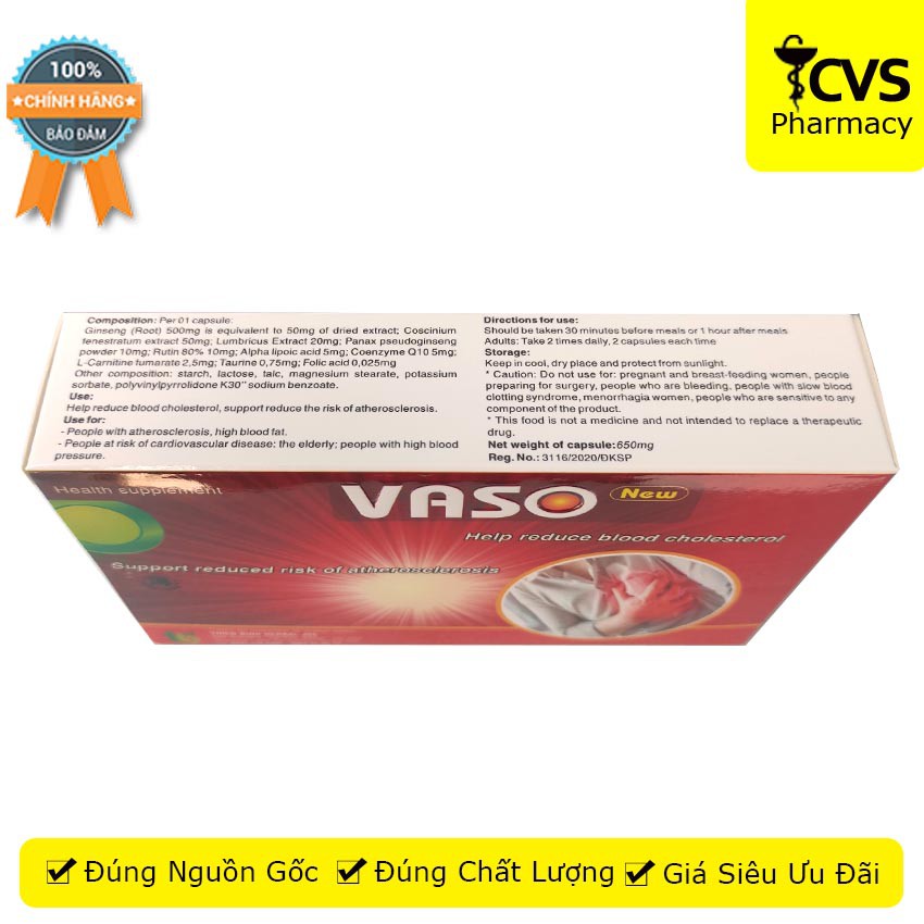 Viên Uống Vaso New - Giúp Tim Mạch Khỏe Mạnh, Giảm Nguy Cơ Nhồi Máu Cơ Tim