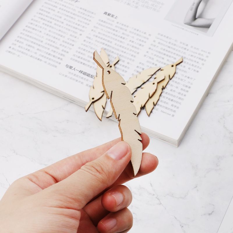 SUP 25pcs Laser Cut Wood Feather Embellishment Wooden Shape Craft Wedding Decor