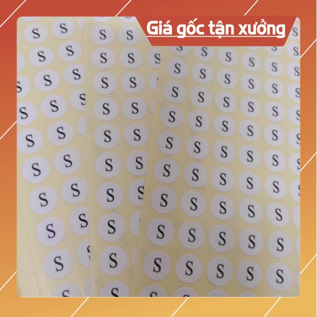 (Giá sỉ) 100 Tờ tem size dán quần áo - Decal Size XS, S, M, L, XL, Size số dán 1,2,3,4..40,41,42,43 (đường kính 1,2cm)