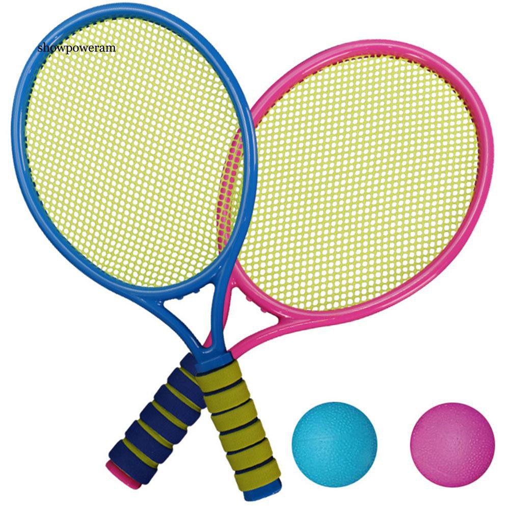 Bộ 2 vợt tennis nhựa + 2 bóng nhựa nhiều màu sắc dành cho các bé