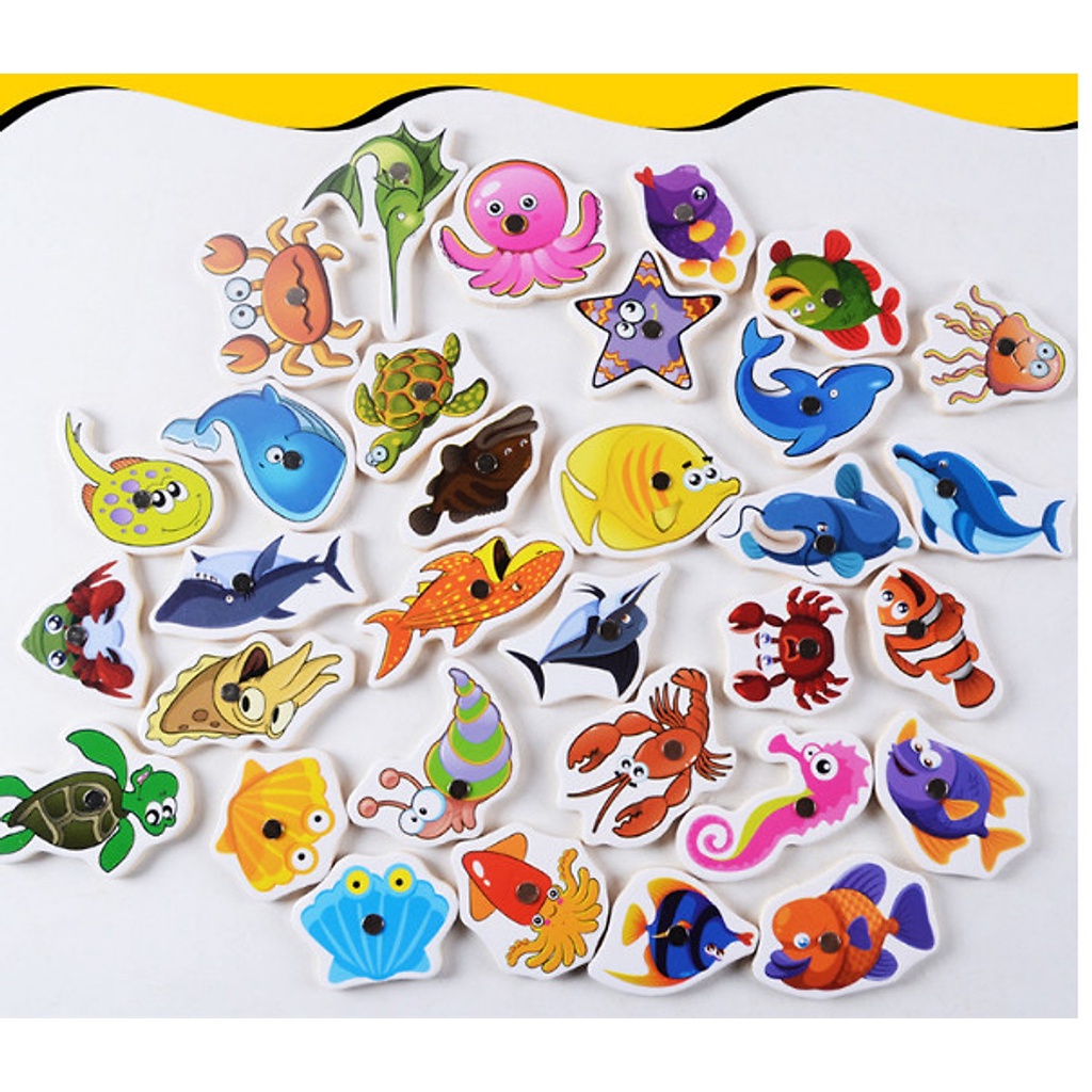 Đồ chơi câu cá nam châm gỗ 32 con chi tiết cho bé