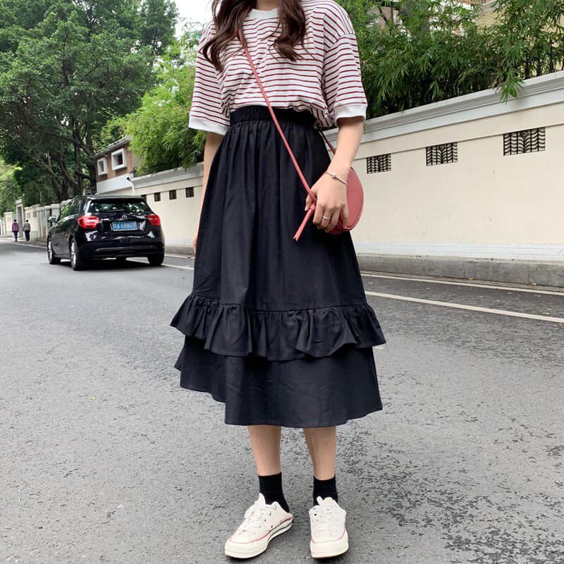 [C23] Chân váy ulzzang KAKI 2 TẦNG dáng suông cạp chun chất kaki dày dặn cực tôn dáng nữ tính (sỉ từ 5sp bất kì) | BigBuy360 - bigbuy360.vn