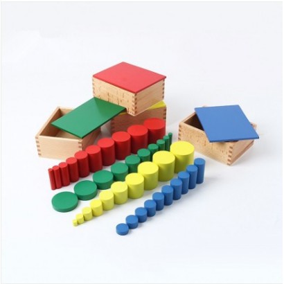 Giáo cụ Montessori - Bộ 4 hộp hình trụ không núm (Knobless cylinders)