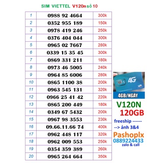 Sim Viettel v120n số đẹp 10.