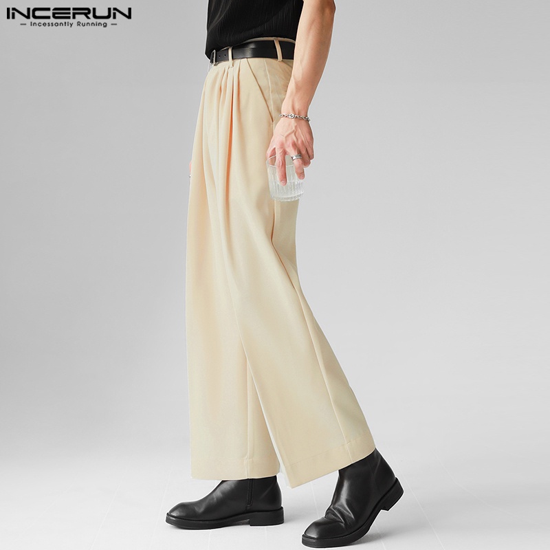 Quần dài INCERUN ống rộng màu sắc đơn giản dành cho nam